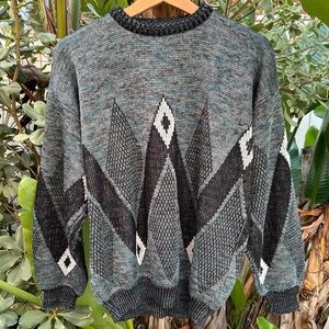 Vintage 1990s AREA USA Knit Sweater L 23x24.5 Southwest Pattern Acrylic